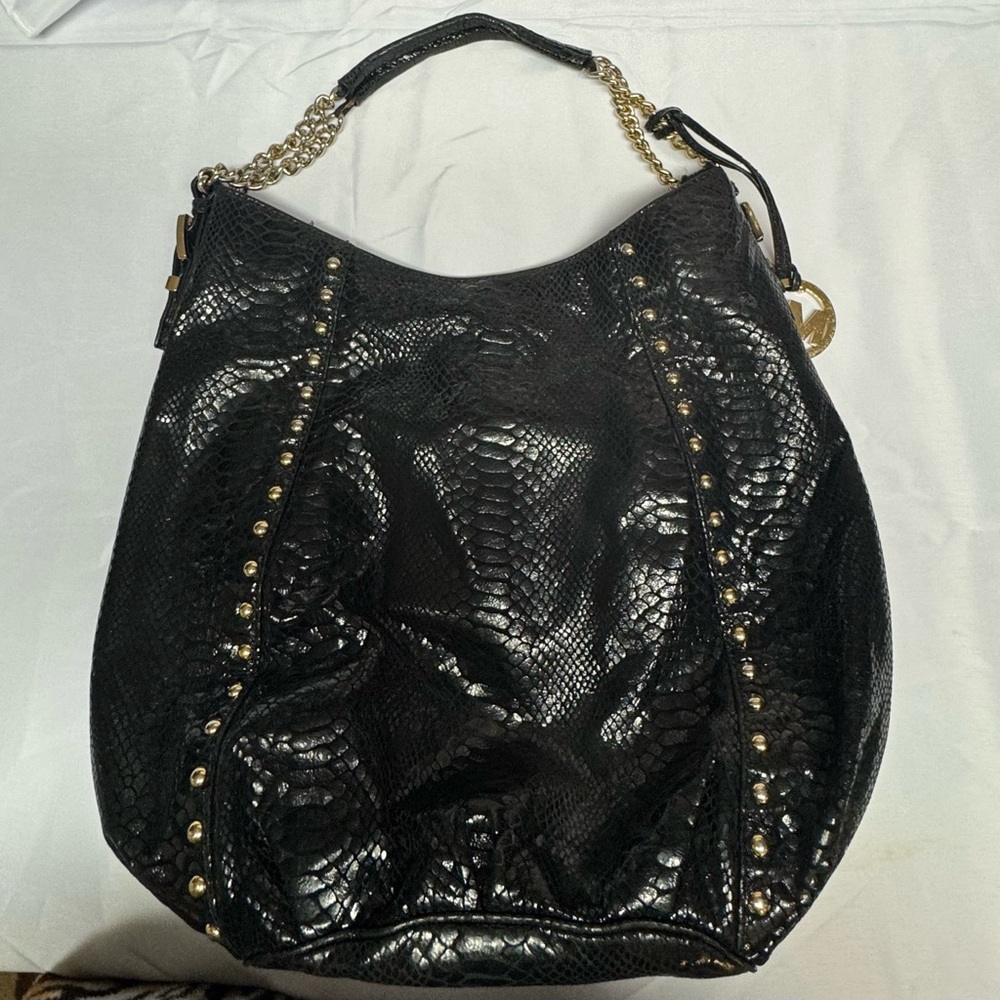 Michael Kors Black Snake Print Hobo Bag